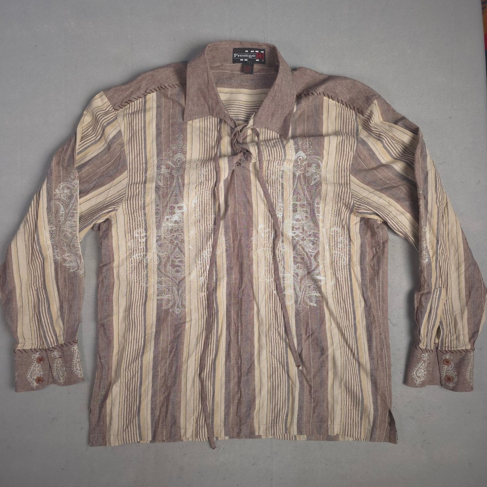 Royal Prestige Mens 3XL Long Sleeve Button‎ Up Shirt Striped Linen Paisley